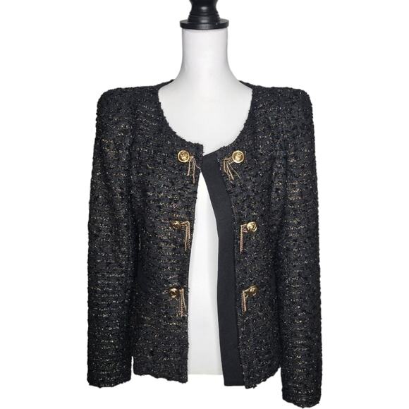 Ipekyol Tweed Sparkle Wool Blend Jacket with Chain Details Black‎ Size 6 - Picture 4 of 14